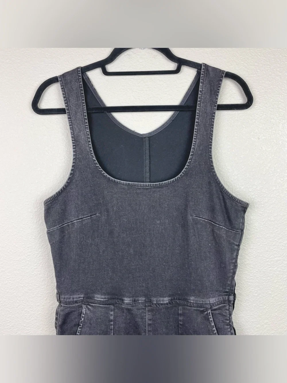 Free People Women's Large Scarlett Black Denim Jumpsuit One Piece Sleeveless - Picture 3 of 16